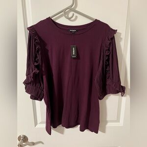 BNWT!Express Ruffle chiffon sleeve top dark plum 💜
